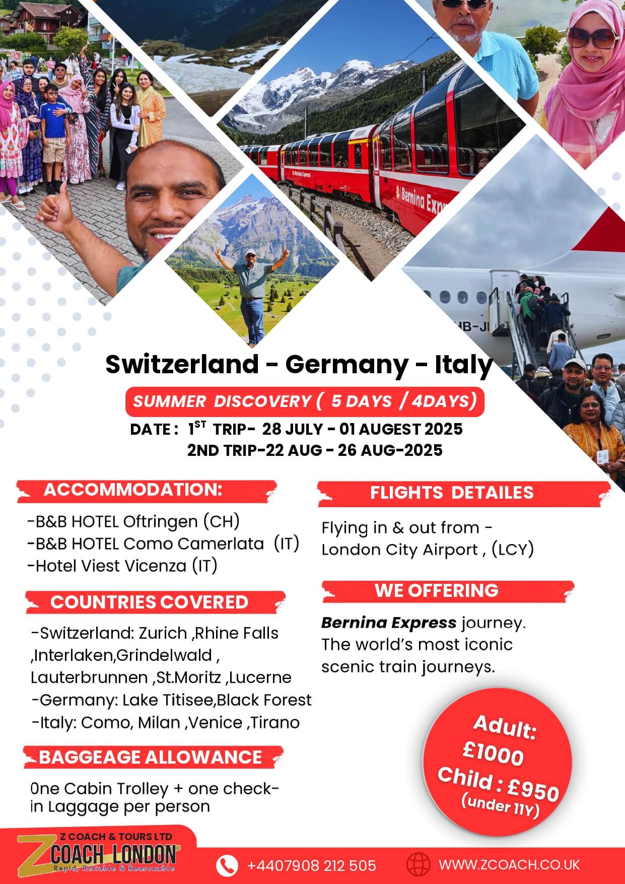 Summer Discovery ( Switzerland, Germany & Italy 2nd Trip ) 5 Days / 4 Nights -  August 22-26