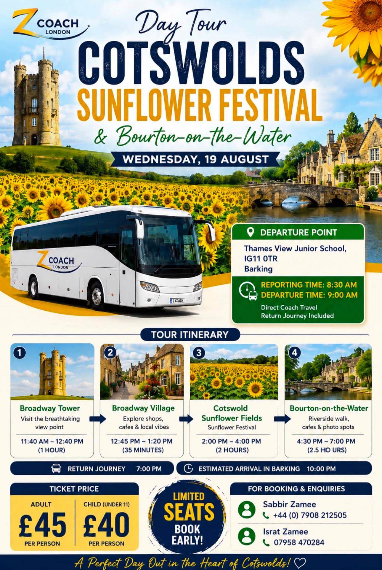  Cotswolds Sunflower Festival & Bourton-on-the-Water | Day Tour | Wednesday, 19 August, 2026