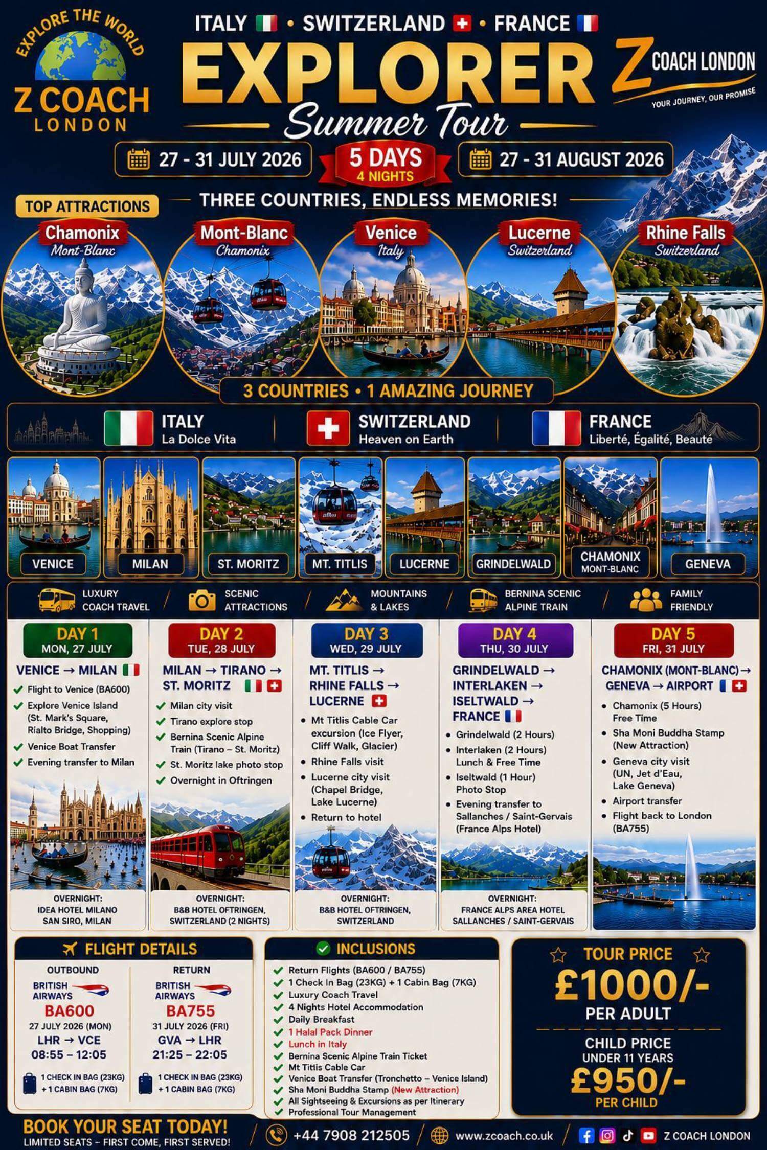 Italy, Switzerland & France Explorer | 5 Days / 4 Nights | 27-31 July, 2026